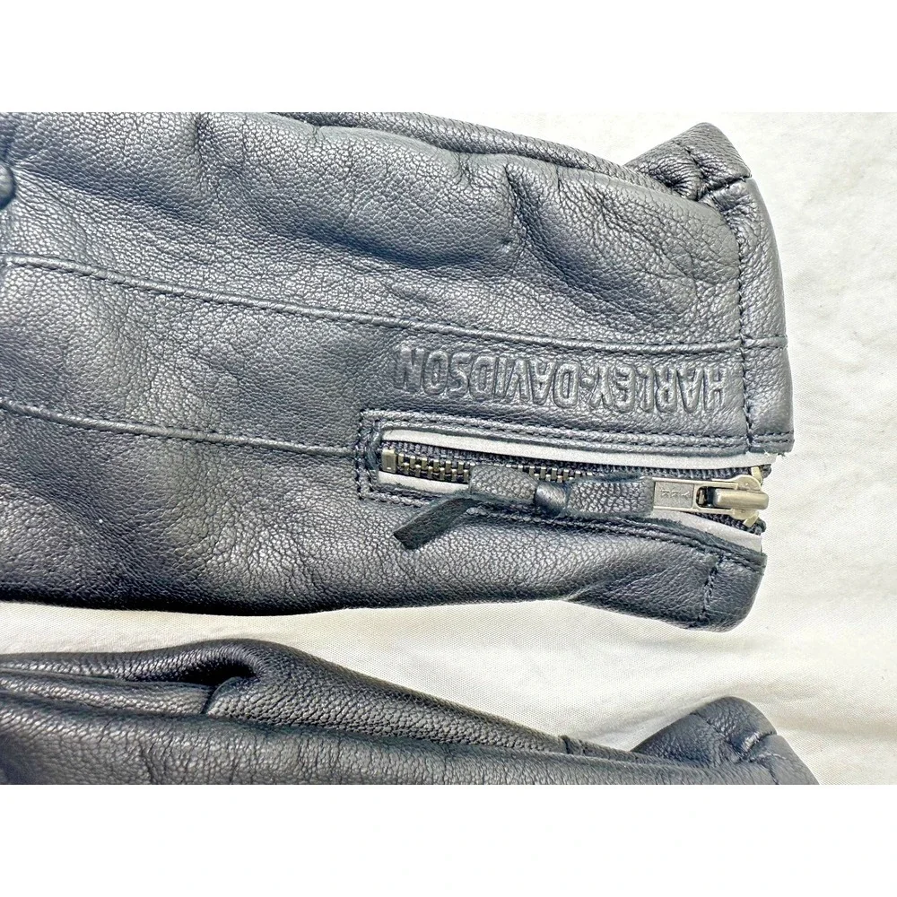 Harley Davidson Gloves Womens Black Leather Sz M Biker Motorcycle Zipper
